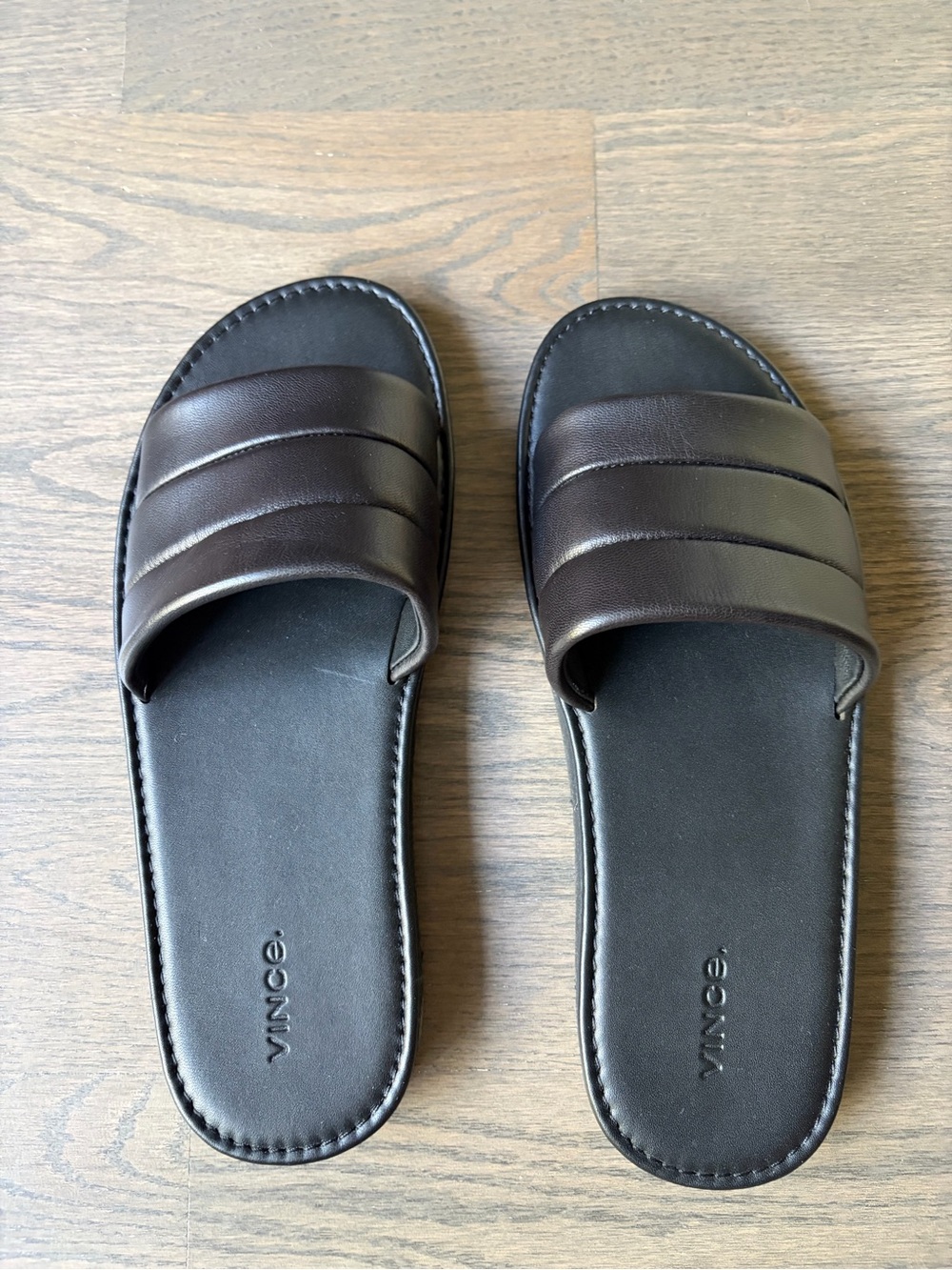 Vince Black Leather Slide Sandals